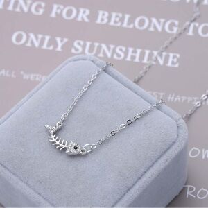 Swarovski Inspired Silver Fishbone Necklace